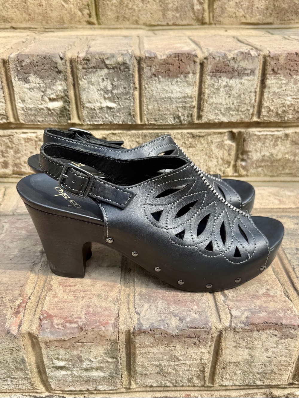 Dansko Rowena Black Leather Clog Sandals Slingback Platform EU 41 US 10.5 11